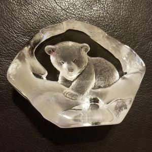 MATS JONASSON SWEDEN Vintage 90's Full Lead Crystal Bear Cub Sculpture